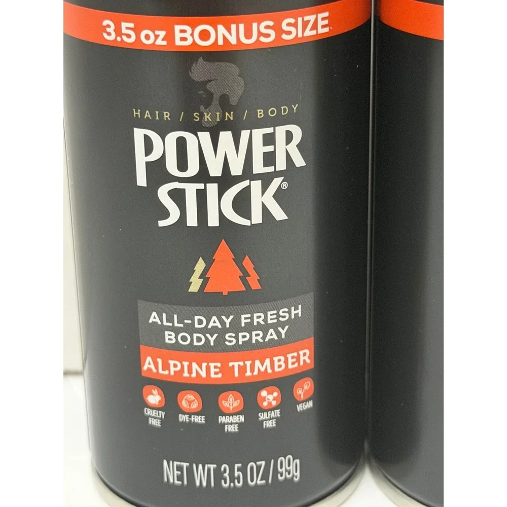 Power Stick Alpine Timber All-Day Fresh Body Spray 3.5 oz Bonus Size 2 Pack